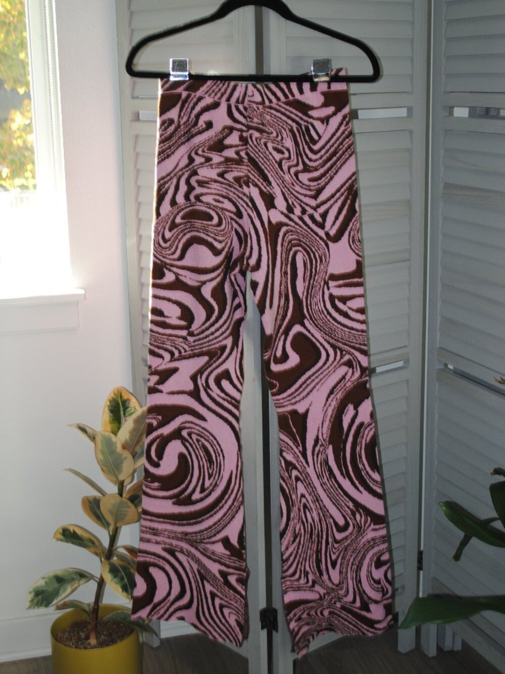 Bershka Pink & Brown Retro Swirl Flare Pants | Size L